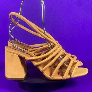 Free People Colette Cinched Orange Leather Slingback Heel Sandals Women's Sz 7.5